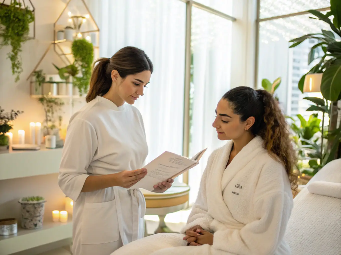 A person receiving a professional skincare consultation, highlighting the personalized approach to beauty treatments.